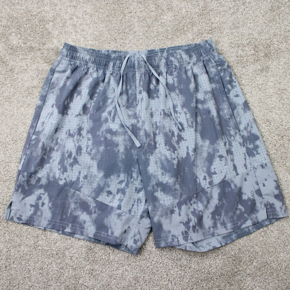Skora Shorts Mens Large Blue/Gray Quick Dry Lined Drawstring‎ w/ 7" inseam
